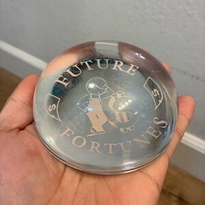 Vintage Glass Paperweight “Future Is Fortune” Clear Dome Business Gift